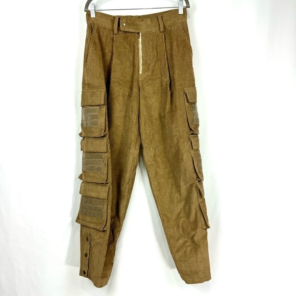 ASPARAGUS NEW $440 MENS SZ S MULTI POCKETS CARGO PANTS BROWN Y2K ARMY MILITARY - Picture 7 of 16